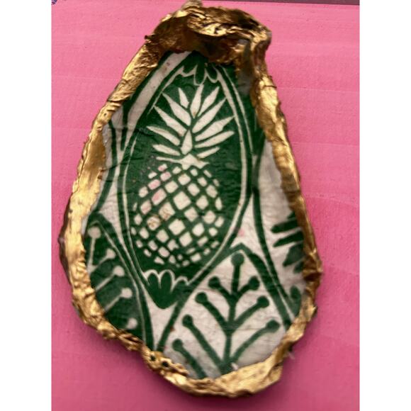 Original HandPainted Oyster Art 5x5 Wooden Block Pink Green Pineapple Lilly - Picture 5 of 8